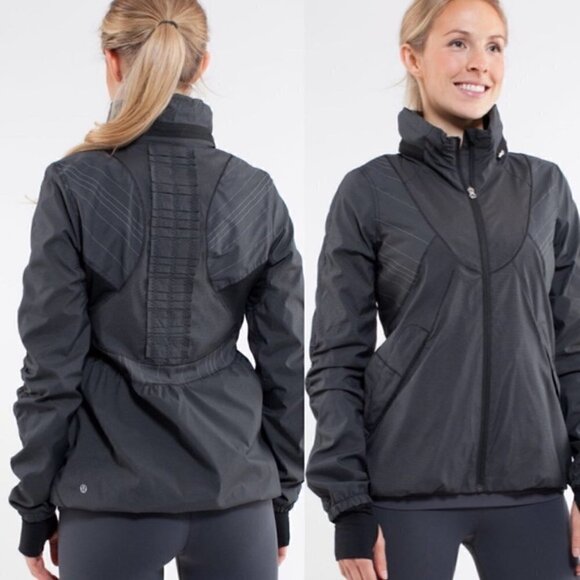 Lululemon Run Hustle Plum Shale Stripe Burgundy Full Zip Hooded Jacket Women 6 - Picture 12 of 12